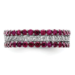 Sterling Silver Rhodium-plated Polished Pink & White CZ 3 Ring Set