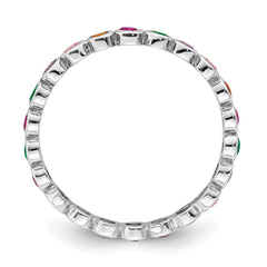 Sterling Silver Rhodium-plated Polished Multi-Color CZ Band Ring