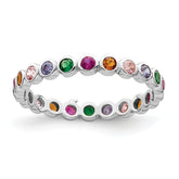 Sterling Silver Rhodium-plated Polished Multi-Color CZ Band Ring