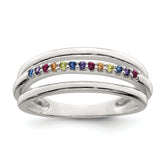 Sterling Silver Polished Rainbow CZ 3-Band Ring