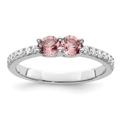 Sterling Silver Rhodium-plated Pink CZ Ring