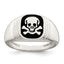 Sterling Silver Black Enameled Mens Skull and Crossbones Ring