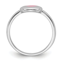 Sterling Silver Rhodium-plated Polished Pink Enamel Heart Children's Ring