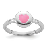 Sterling Silver Rhodium-plated Polished Pink Enamel Heart Children's Ring