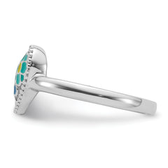 Sterling Silver RH-plated Beaded & Enameled Floral Heart Children's Ring