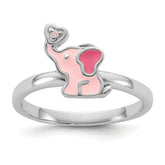 Sterling Silver Rhodium-plated Pink Enamel & CZ Elephant Children's Ring