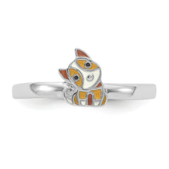 Sterling Silver Rhodium-plated Multi-color Enameled Dog Children's Ring