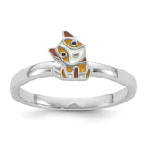 Sterling Silver Rhodium-plated Multi-color Enameled Dog Children's Ring