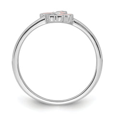Sterling Silver Rhodium-plated Pink Enamel & CZ Dinosaur Children's Ring