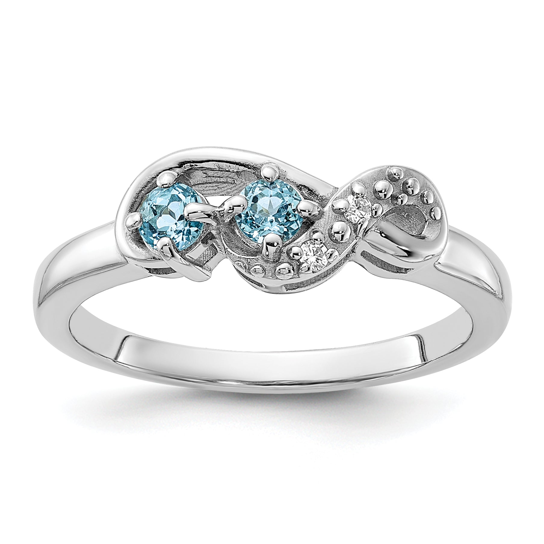 Sterling Silver Rhodium-plated Light Swiss Blue Topaz and CZ Swirl Ring