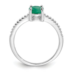 Sterling Silver Rh-plated-plated 1.0EM Emerald and .12WT White Topaz Ring