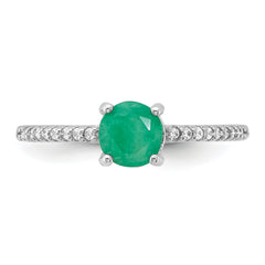 Sterling Silver Rh-plated-plated 1.0EM Emerald and .12WT White Topaz Ring