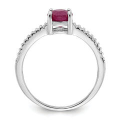 Sterling Silver Rh-plated-plated 1.43R Ruby and .12WT White Topaz Ring