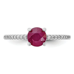 Sterling Silver Rh-plated-plated 1.43R Ruby and .12WT White Topaz Ring