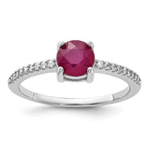 Sterling Silver Rh-plated-plated 1.43R Ruby and .12WT White Topaz Ring