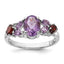Sterling Silver Rh-plated Amethyst Pk Quartz Garnet and White Topaz Ring