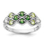 Sterling Silver Rhodium Chrome Diopside Peridot and White Topaz Ring