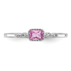 Sterling Silver Rhodium-Plated .43Created Pink Sapphire and .02Cr. Sapphire Ring