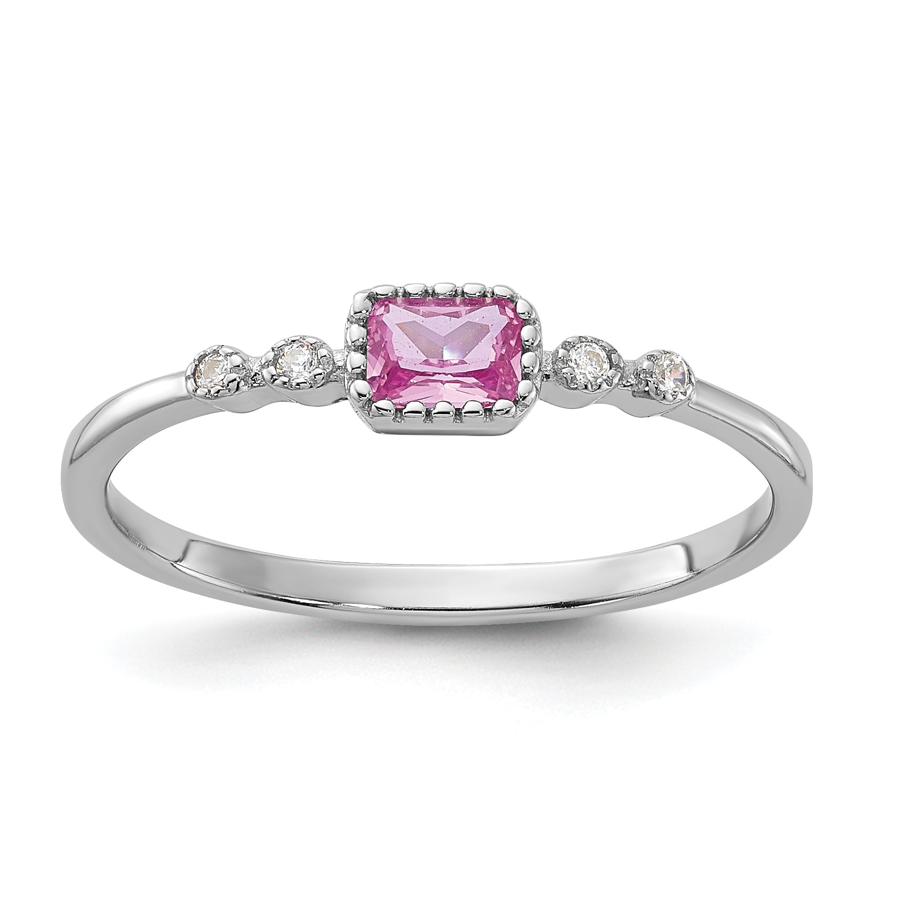 Sterling Silver Rhodium-Plated .43Created Pink Sapphire and .02Cr. Sapphire Ring