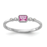 Sterling Silver Rhodium-Plated .43Created Pink Sapphire and .02Cr. Sapphire Ring
