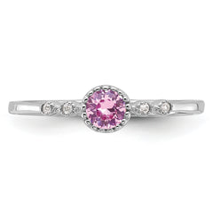 Sterling Silver Rhodium-Plated .37Pink and .02White Created Sapphire Ring