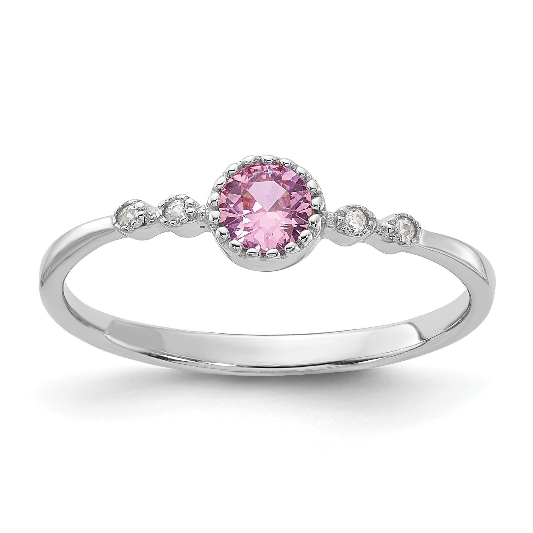Sterling Silver Rhodium-Plated .37Pink and .02White Created Sapphire Ring