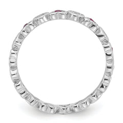 Sterling Silver Rhodium-Plated .14Lab Cr. Ruby and .27Cr. Wh Sapphire Heart Ring