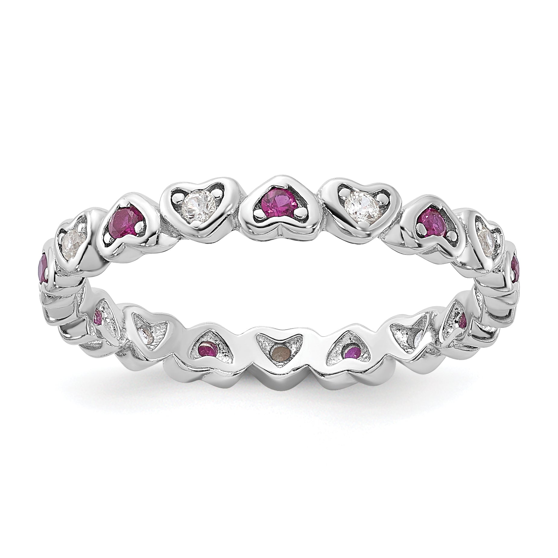 Sterling Silver Rhodium-Plated .14Lab Cr. Ruby and .27Cr. Wh Sapphire Heart Ring