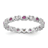Sterling Silver Rhodium-Plated .14Lab Cr. Ruby and .27Cr. Wh Sapphire Heart Ring