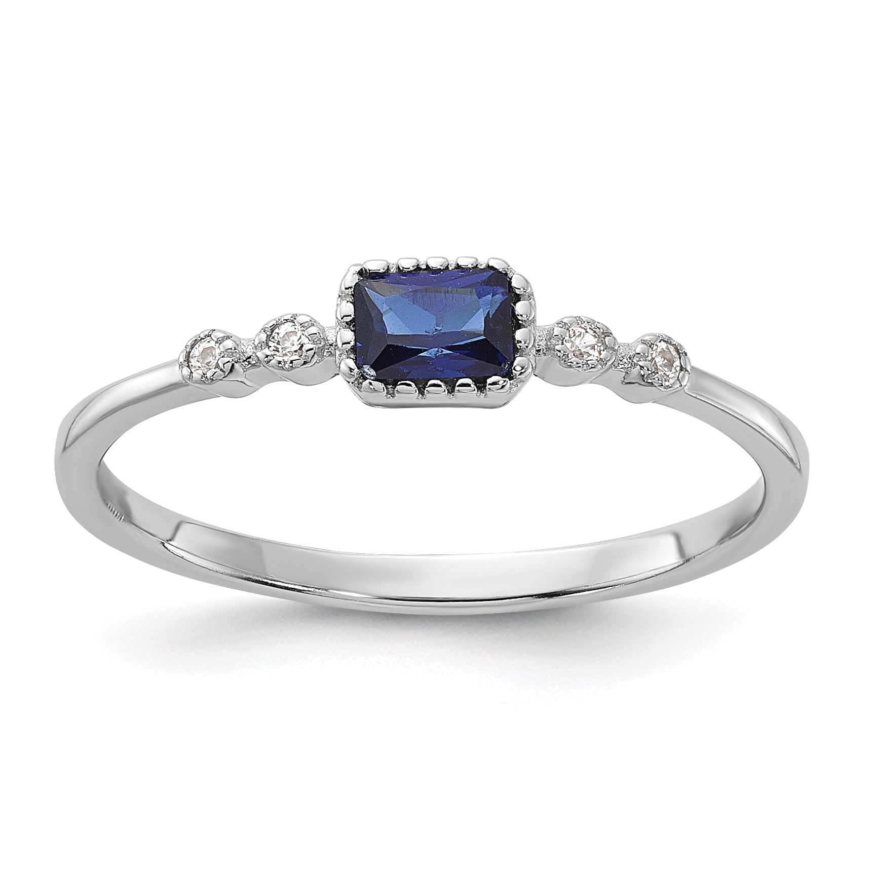 Sterling Silver Rhodium-Plated .02Cr. Blue Spinel and .02Cr. White Sapphire Ring