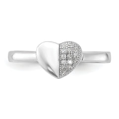 Sterling Silver Rhodium-plated CZ Polished Heart Ring