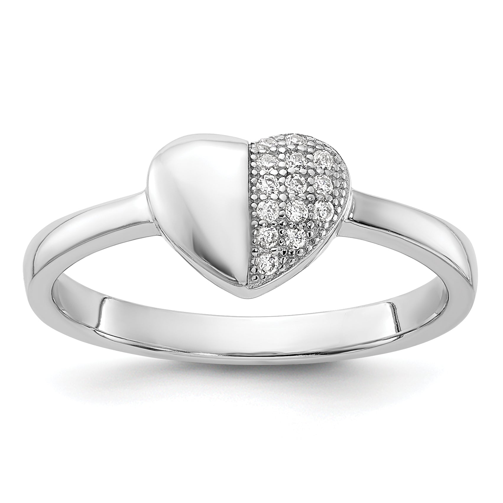 Sterling Silver Rhodium-plated CZ Polished Heart Ring