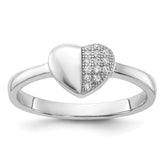 Sterling Silver Rhodium-plated CZ Polished Heart Ring