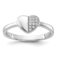 Sterling Silver Rhodium-plated CZ Polished Heart Ring