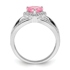 Sterling Silver Rhodium-plated Clear and Pink CZ Heart Ring
