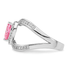 Sterling Silver Rhodium-plated Clear and Pink CZ Heart Ring