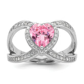 Sterling Silver Rhodium-plated Clear and Pink CZ Heart Ring