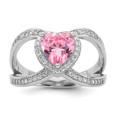 Sterling Silver Rhodium-plated Clear and Pink CZ Heart Ring