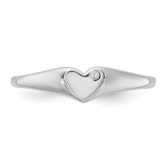 Sterling Silver Rhodium-plated CZ Heart Signet Ring