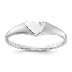 Sterling Silver Rhodium-plated CZ Heart Signet Ring