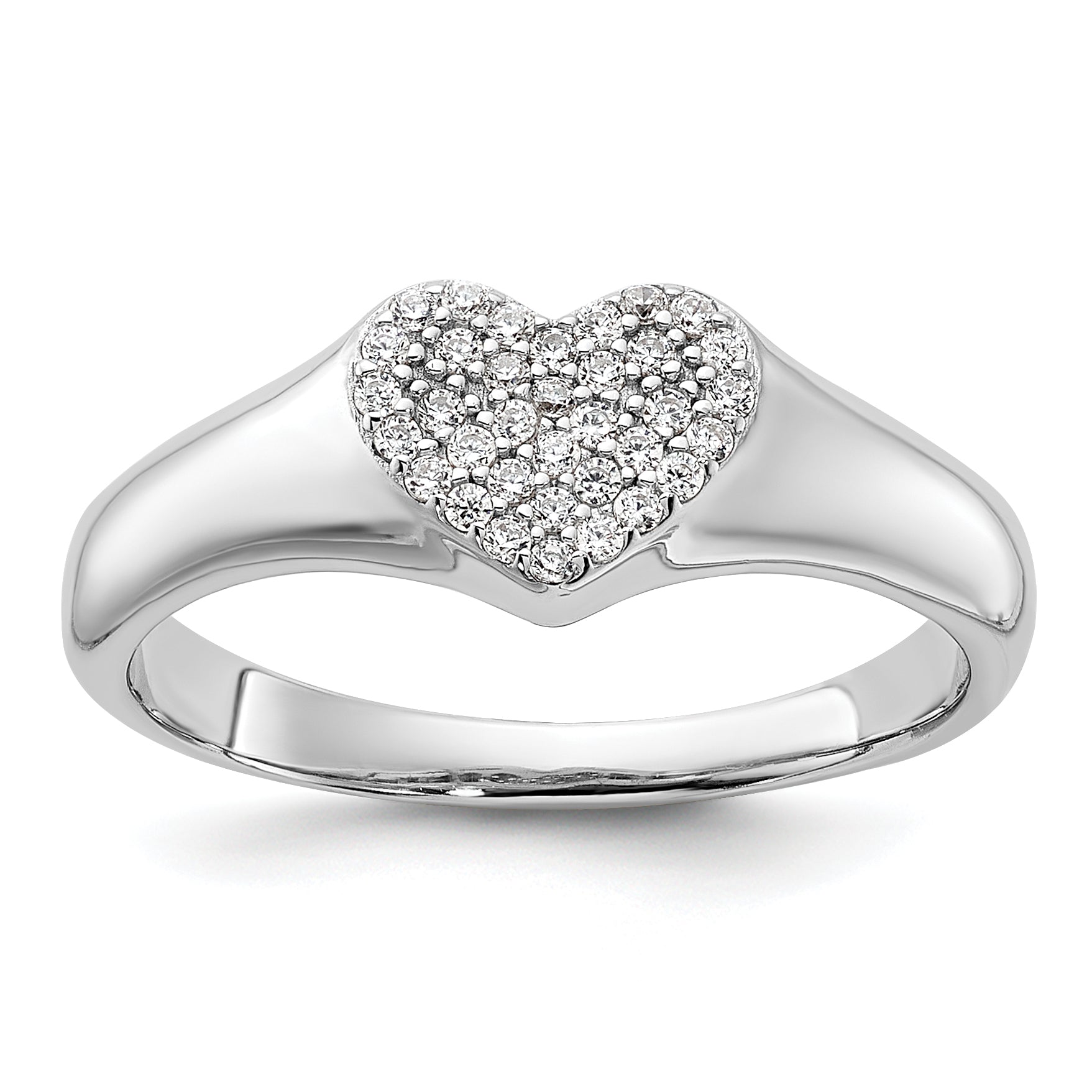 Sterling Silver Rhodium-plated Micro Pave CZ Heart Ring