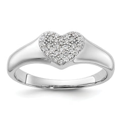 Sterling Silver Rhodium-plated Micro Pave CZ Heart Ring