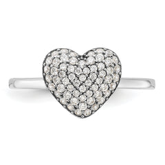 Sterling Silver Rhodium-plated Pave CZ Heart Ring