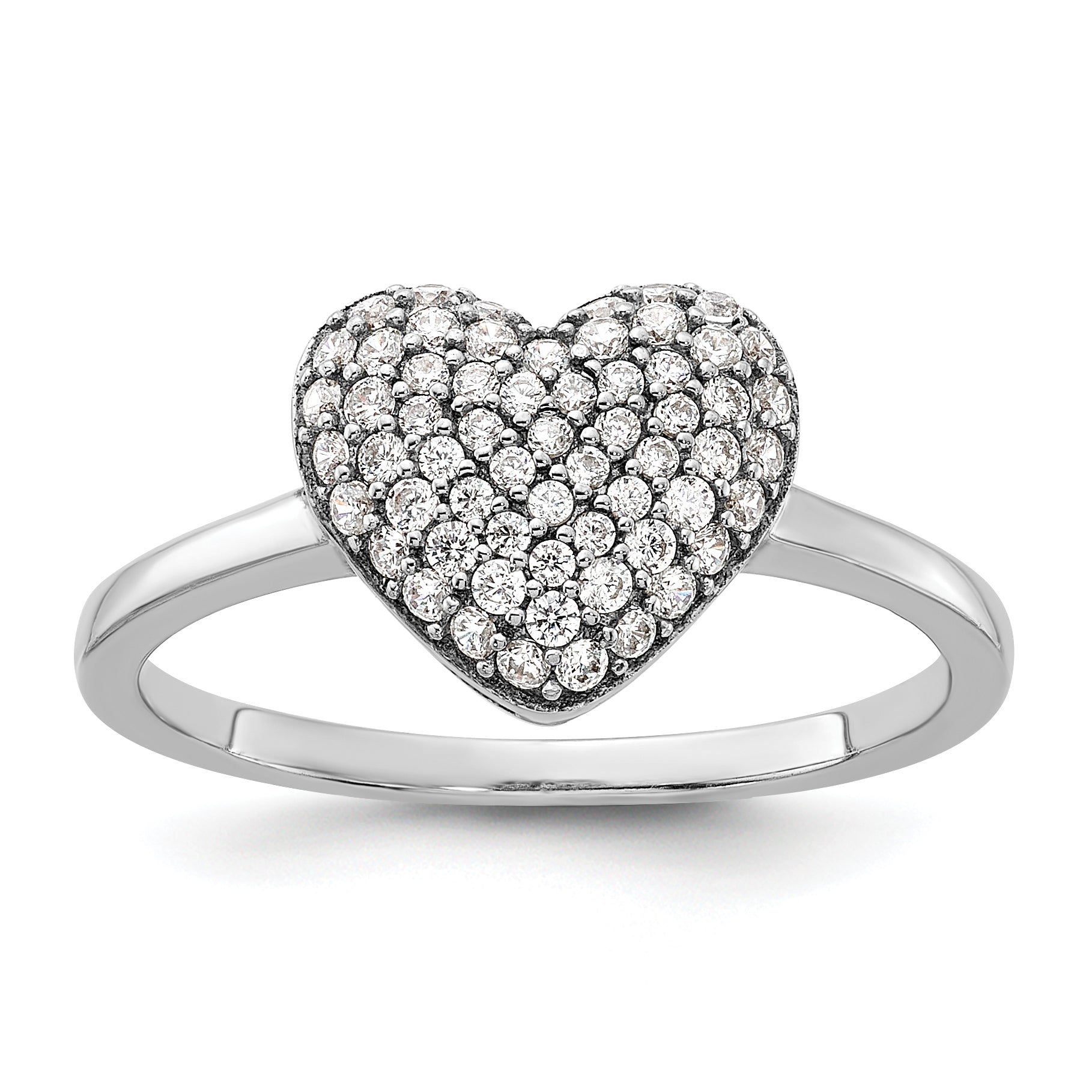 Sterling Silver Rhodium-plated Pave CZ Heart Ring