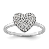 Sterling Silver Rhodium-plated Pave CZ Heart Ring