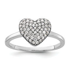 Sterling Silver Rhodium-plated Pave CZ Heart Ring