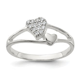 Sterling Silver Polished CZ Double Heart Ring