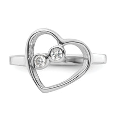 Sterling Silver Rhodium-plated CZ Open Heart Ring