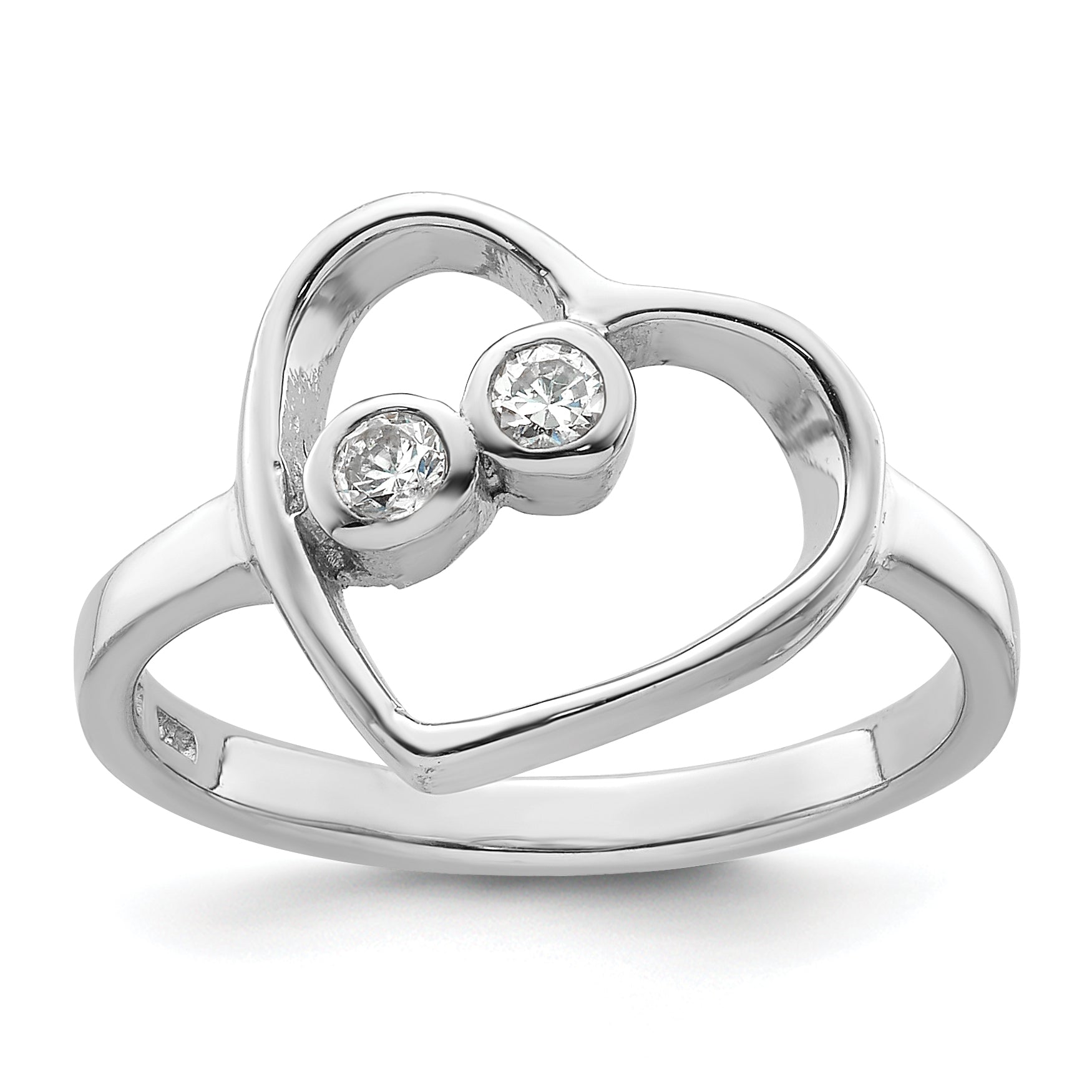 Sterling Silver Rhodium-plated CZ Open Heart Ring
