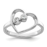 Sterling Silver Rhodium-plated CZ Open Heart Ring